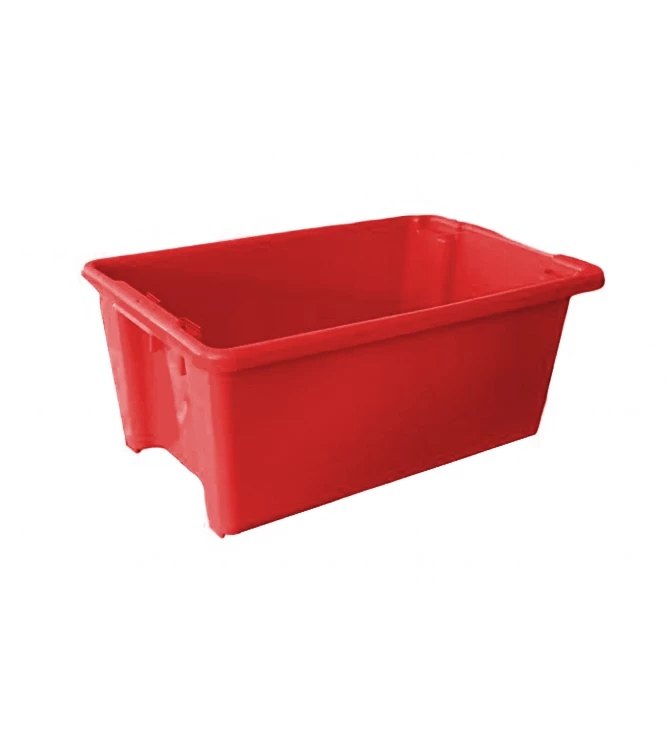 52L Plastic Crate Stack & Nest Container 645 X 413 X 276mm - Red - Image 2