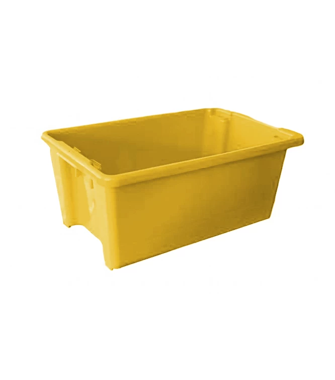 52L Plastic Crate Stack & Nest Container 645 X 413 X 276mm - Yellow