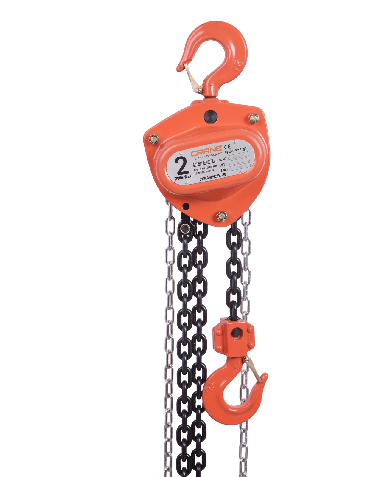 Crane IP Series Grade 100 2000kg Chain Block - 6.0m - Overload Protected