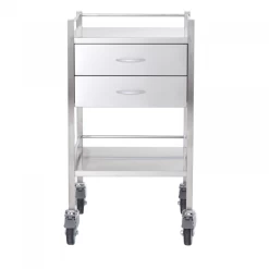 Stainless Medical Trolley With 2 Drawer - 500 X 500 X 900(H)mm With Lock On TOP Drawer