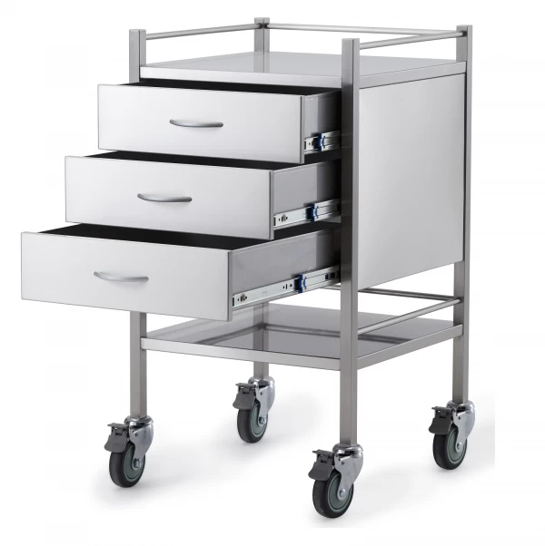 Stainless Medical Trolley With Rails With 3 Drawer - 500 X 500 X 900(H)mm - Image 4