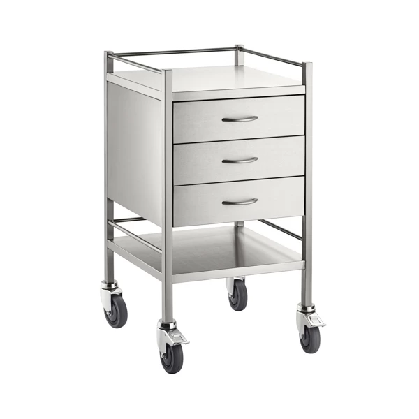Stainless Medical Trolley With Rails With 3 Drawer - 500 X 500 X 900(H)mm - Image 5