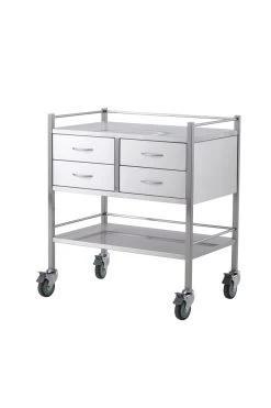 Stainless Medical Trolley With Rails With 4 Drawer 2 OVER 2 - 800 X 500 X 900(H)mm