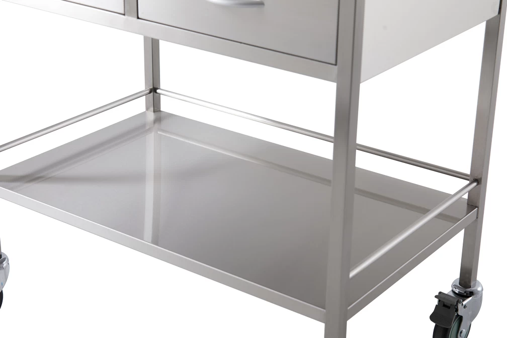 Stainless Medical Trolley With Rails With 2 Drawer SIDE BY SIDE - 800 X 500 X 900(H)mm - Image 3