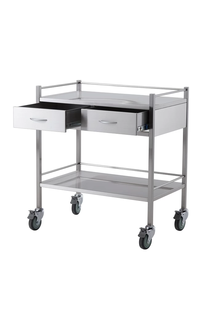 Stainless Medical Trolley With Rails With 2 Drawer SIDE BY SIDE - 800 X 500 X 900(H)mm - Image 4