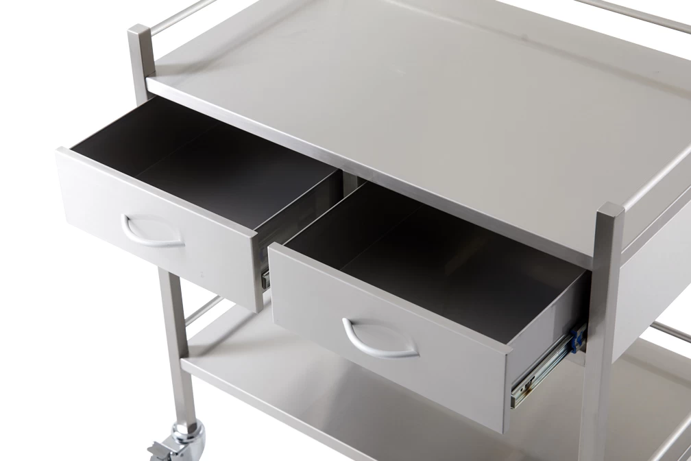 Stainless Medical Trolley With Rails With 2 Drawer SIDE BY SIDE - 800 X 500 X 900(H)mm