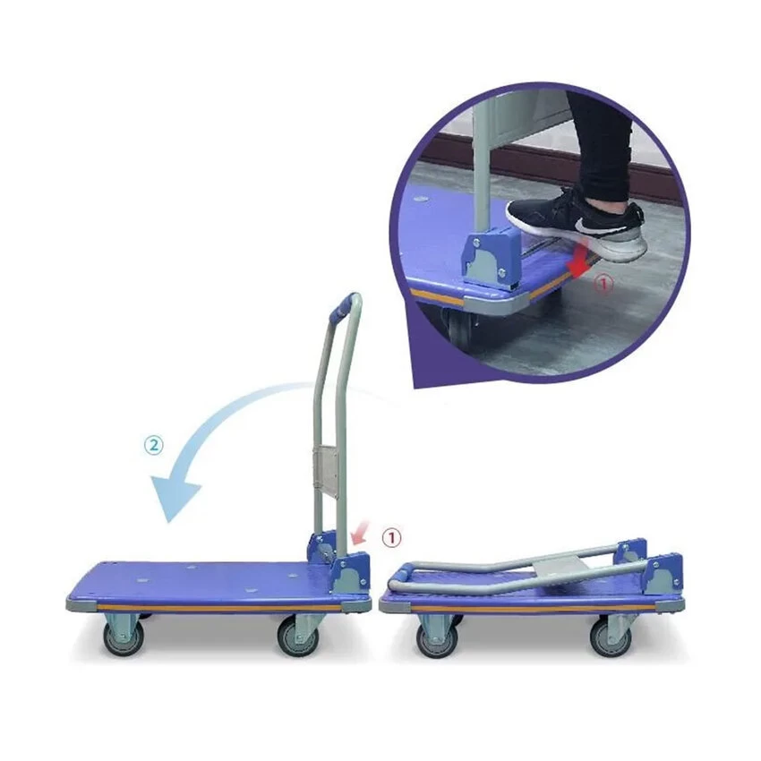 300 Rated Multifubction Blue Plastic Foldable Flatbed Trolley - Image 5