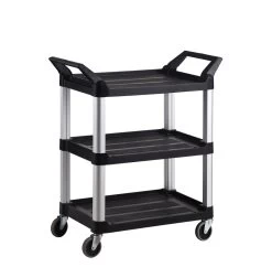 TRUST 90KG Rated -Hi-5 3 Shelf Utility Cart - 84.4cm X 47.3cm 96cm - Black