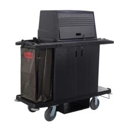 TRUST GRANDMAID Housekeeping Cart With Doors And Protective Security Hood - Black